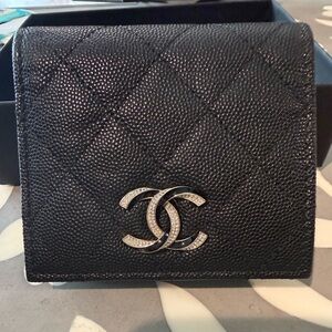 CHANEL Black Textured Quilted Wallet